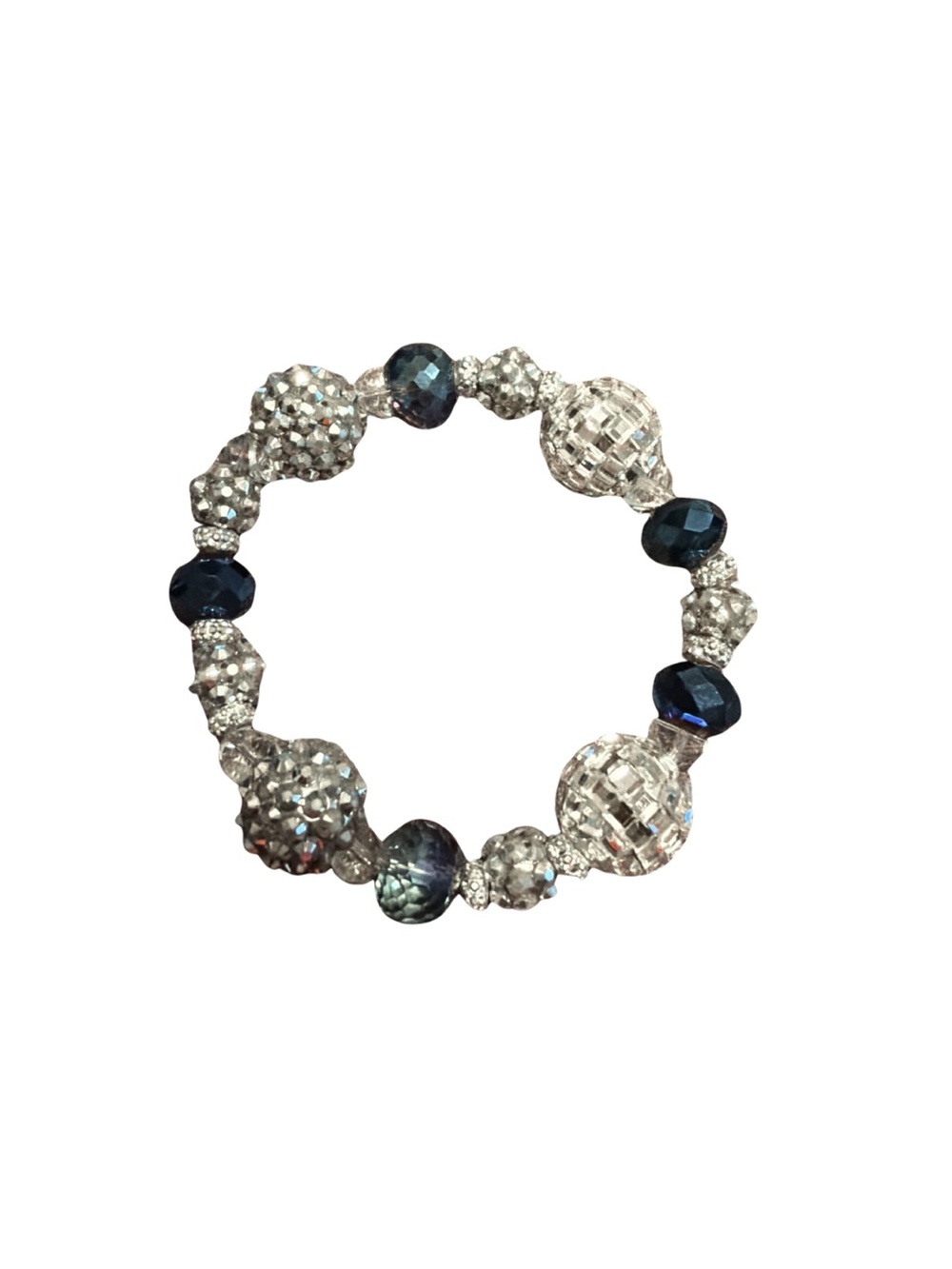 Crystal and Navy Bead Stretch Bracelet